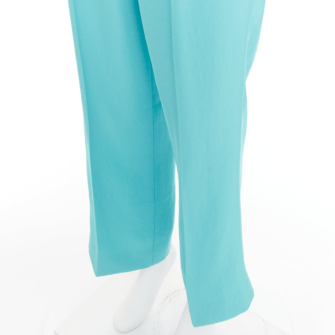 BALENCIAGA 2022 Unfit turquoise blue high sheen twill straight leg pants XS