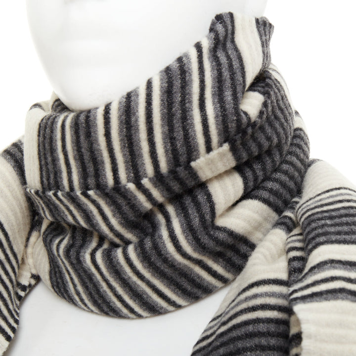 MISSONI monochrome horizontal striped wool blend knit blanket fringe scarf