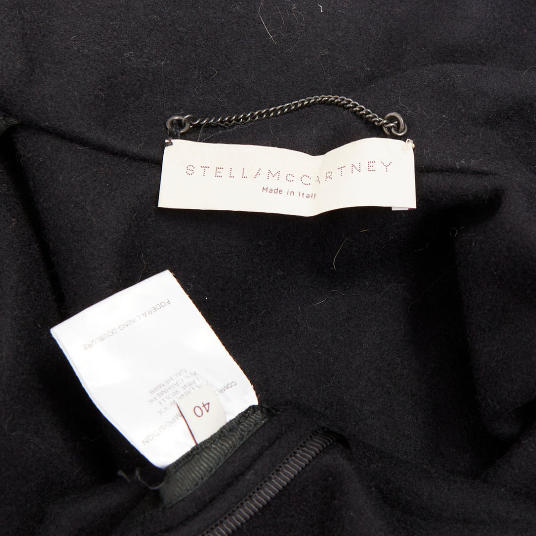 STELLA MCCARTNEY 2005 black wool cashmere wide collar woven buttons coat IT40 S