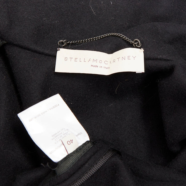 STELLA MCCARTNEY 2005 black wool cashmere wide collar woven buttons coat IT40 S