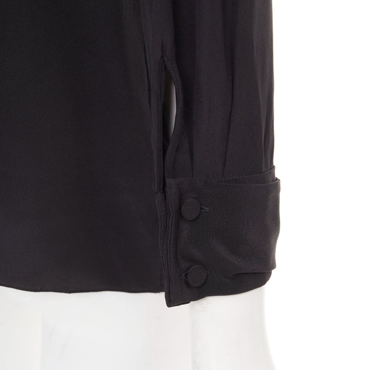 SAINT LAURENT 2012 pussy bow ribbon collar padded shoulder silk blouse FR36 S