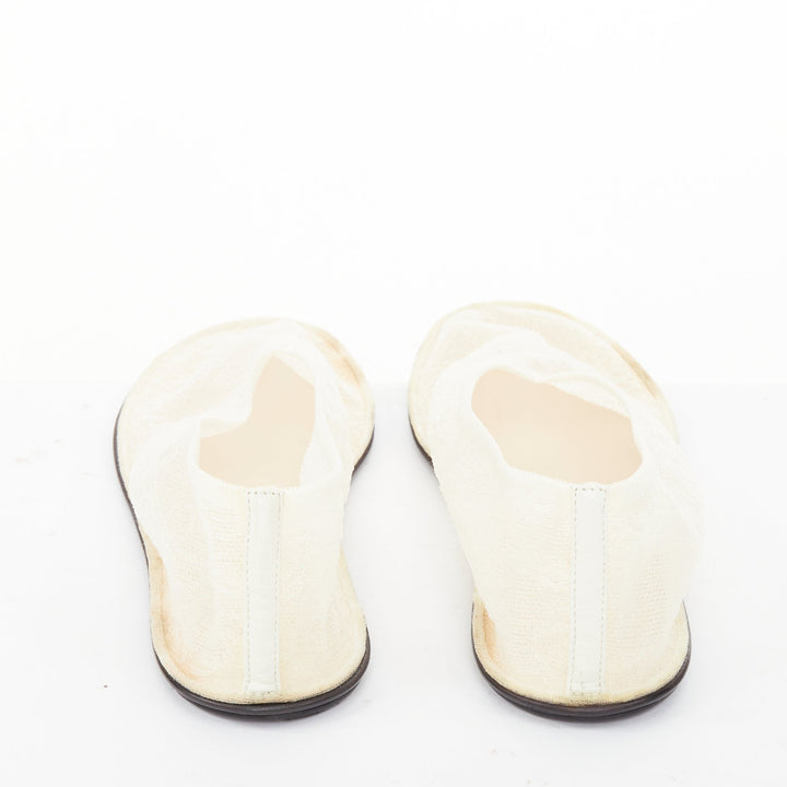 THE ROW Sock Mesh white sheer nylon black leather sole minimal ballet flats EU38