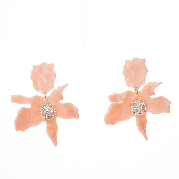 LELE SADOUGHI pink marbled acrylic flower silver crystals drop pin earrings