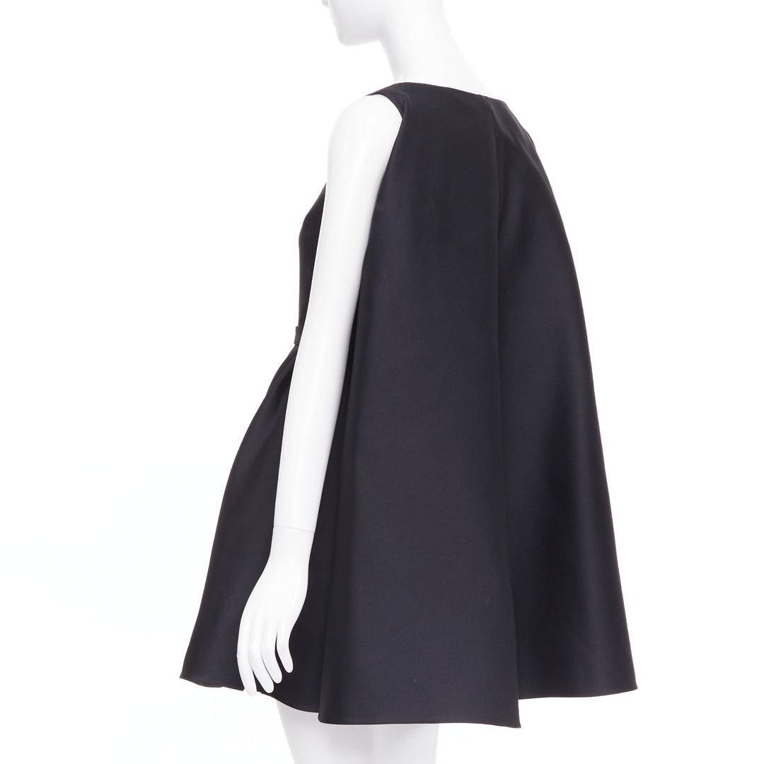 CHRISTIAN DIOR 2014 Raf Simons black bow belted pleat cape peplum dress FR34 XS