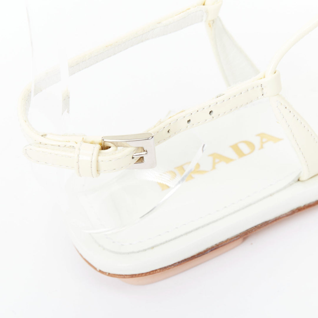 PRADA off white patent leather tstrap comfort thong slingback flat sandal EU37.5