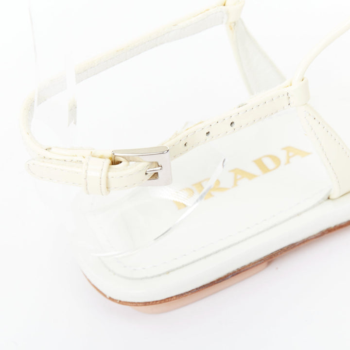 PRADA off white patent leather tstrap comfort thong slingback flat sandal EU37.5