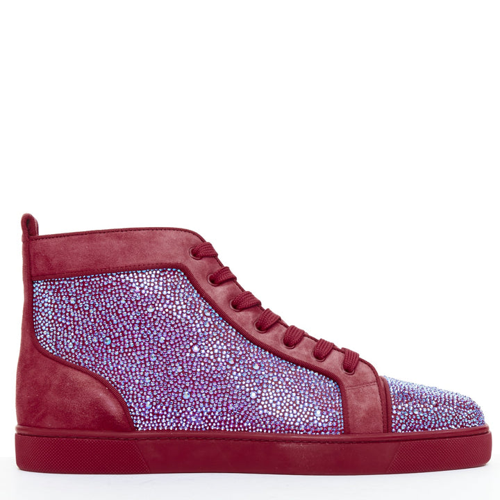 rare CHRISTIAN LOUBOUTIN Louis Orlato Strass red suede crystal hi sneaker EU42.5