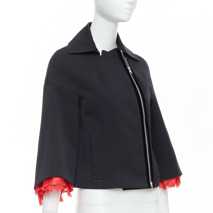 KEITA MARUYAMA black wool blend red petal cuffs flare biker jacket JP2 M