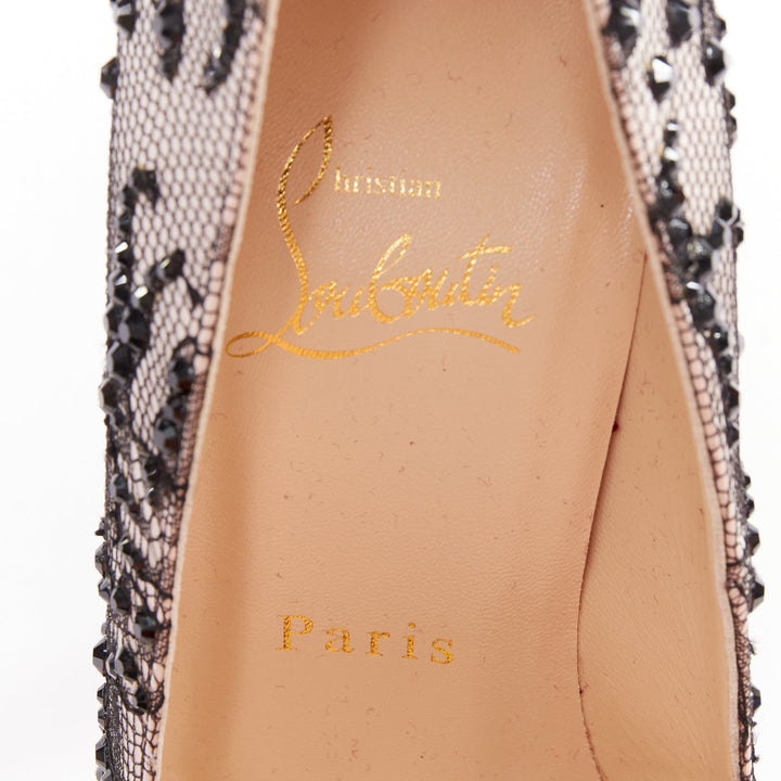 CHRISTIAN LOUBOUTIN Stardust 160 Satin Lace pink black strass platform EU37.5