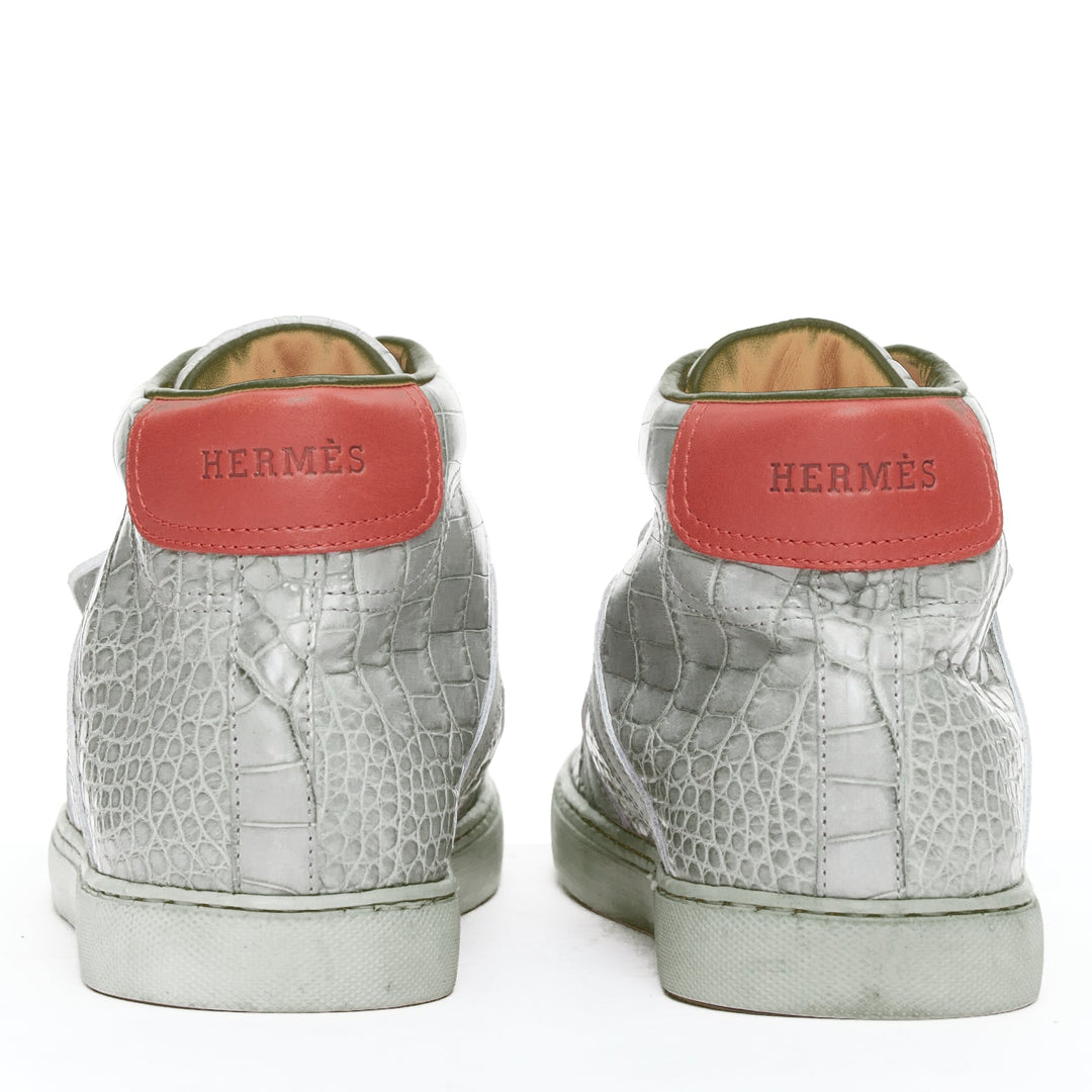 HERMES grey croc leather colorblock high top sneaker EU41.5 Kanye West