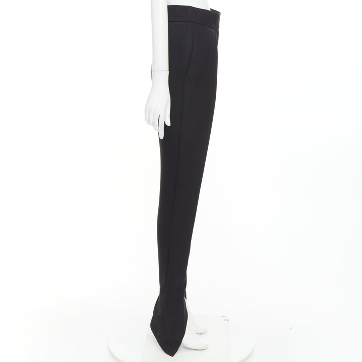 ALEXANDRE VAUTHIEr COUTURE black wool crepe dart pleated curved hem trousers