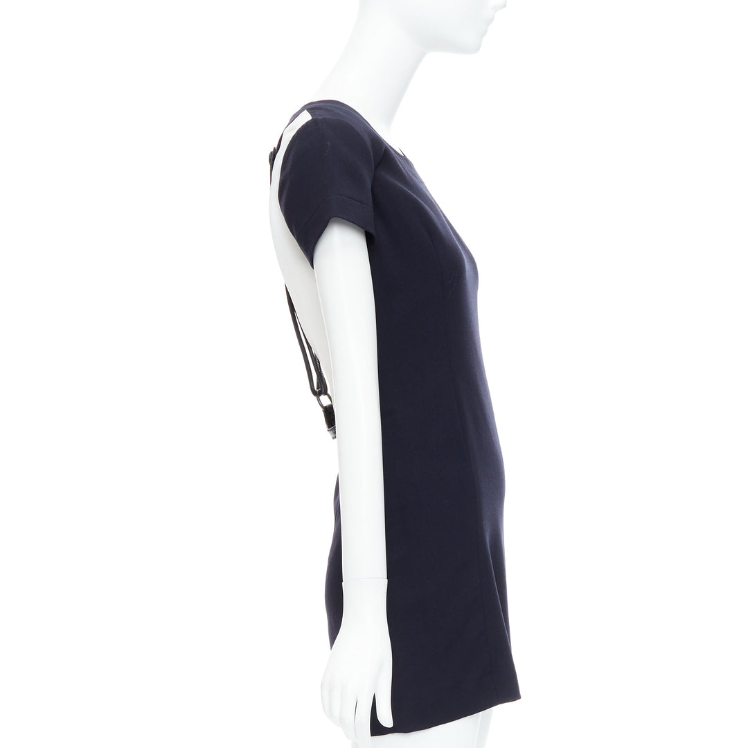 rare GIANFRANCO FERRE Vintage navy white suspender panelled dress IT40 S