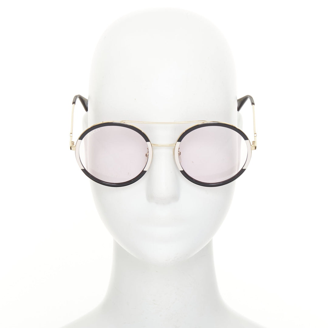 GUCCI Urban Web Block GG0061S black pink tinted round double bridge sunglasses