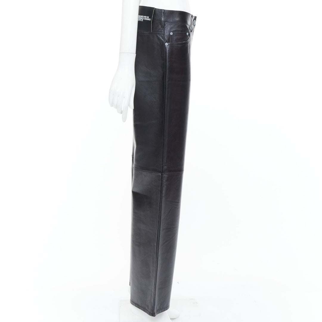 CALVIN KLEIN 205W39NYC black lambskin leather straight leg utility pants IT40 S