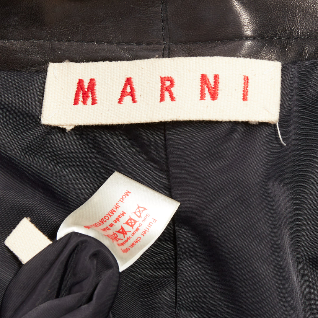 MARNI black lamb leather gathered collar zip up oversized jacket IT42 M