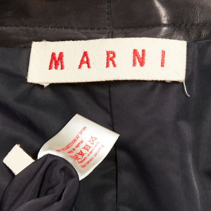 MARNI black lamb leather gathered collar zip up oversized jacket IT42 M