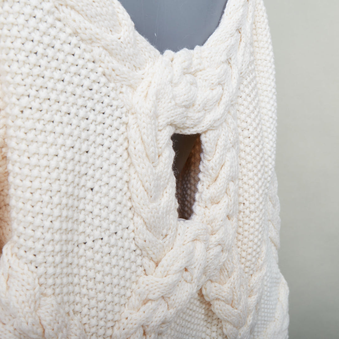 OSCAR DE LA RENTA R19 cream merino wool cable  low back sweater S