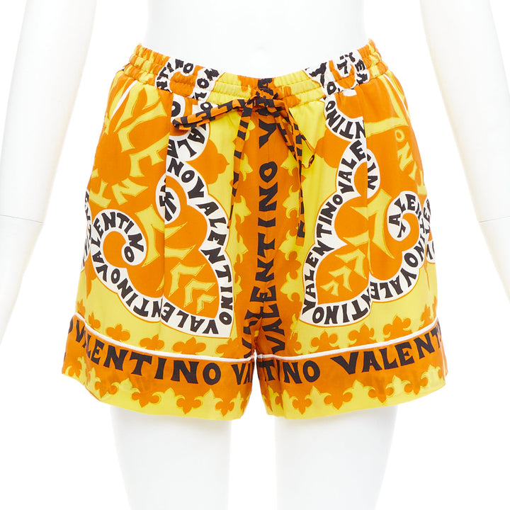 VALENTINO 2022 100% silk crepe yellow bandana print wide shorts IT36 XXS