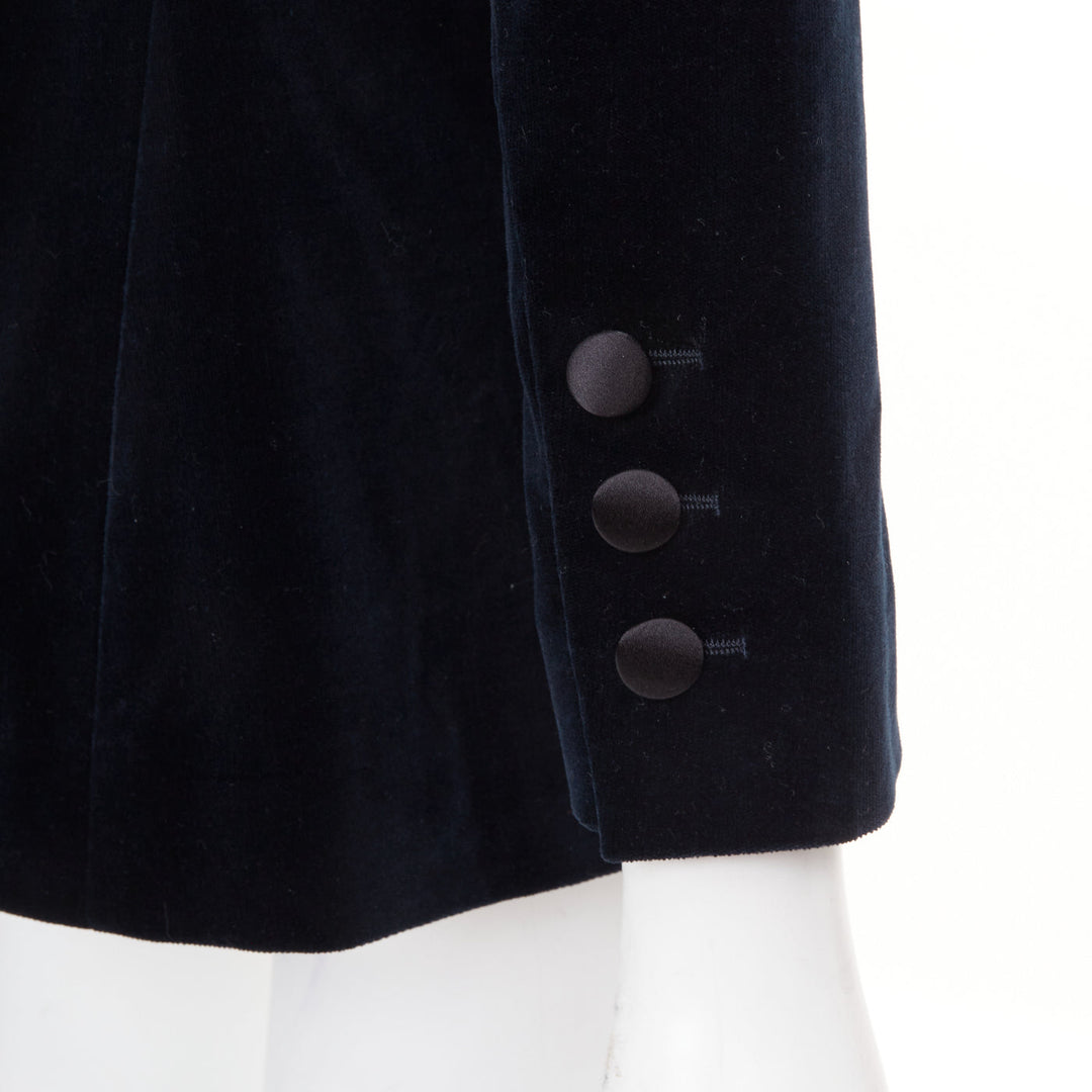 CHANEL 2018 Runway Paris Hamburg navy velvet satin shawl lapel tux jacket FR38 M