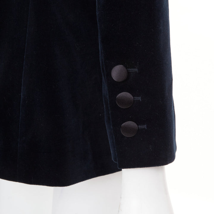 CHANEL 2018 Runway Paris Hamburg navy velvet satin shawl lapel tux jacket FR38 M