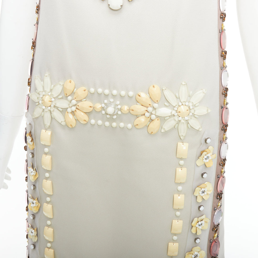 LANVIN BLANCHE beige cream heavily embellished bridal shift dress FR36 S