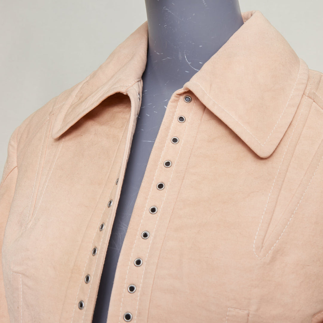 PRADA 2022 Runway Opal Slub pink wash canvas lace up corset jacket IT36 XXS