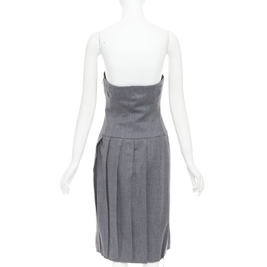 MARC MARC JACOBS 2008 Revolution grey wool green pleated strapless dress US2 S
