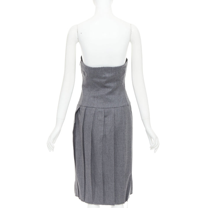 MARC MARC JACOBS 2008 Revolution grey wool green pleated strapless dress US2 S