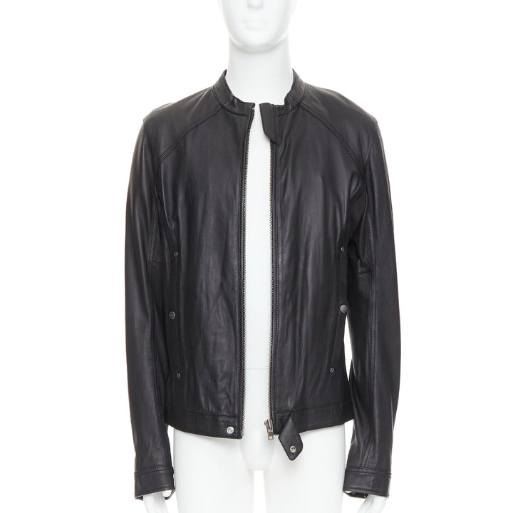 DIESEL black lambskin leather panelled cotton lined biker jacket XL