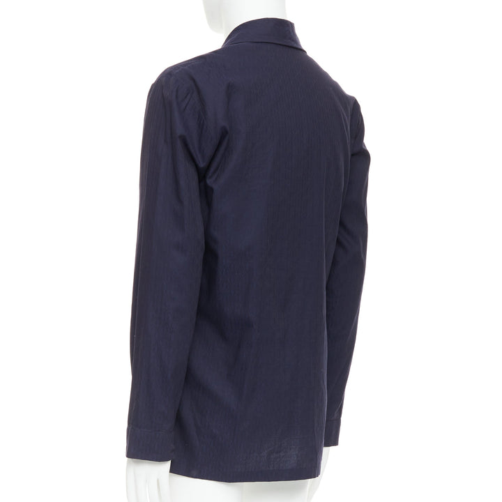 DRIES VAN NOTEN navy subtle printed cotton collared kimono overshirt IT44 XS