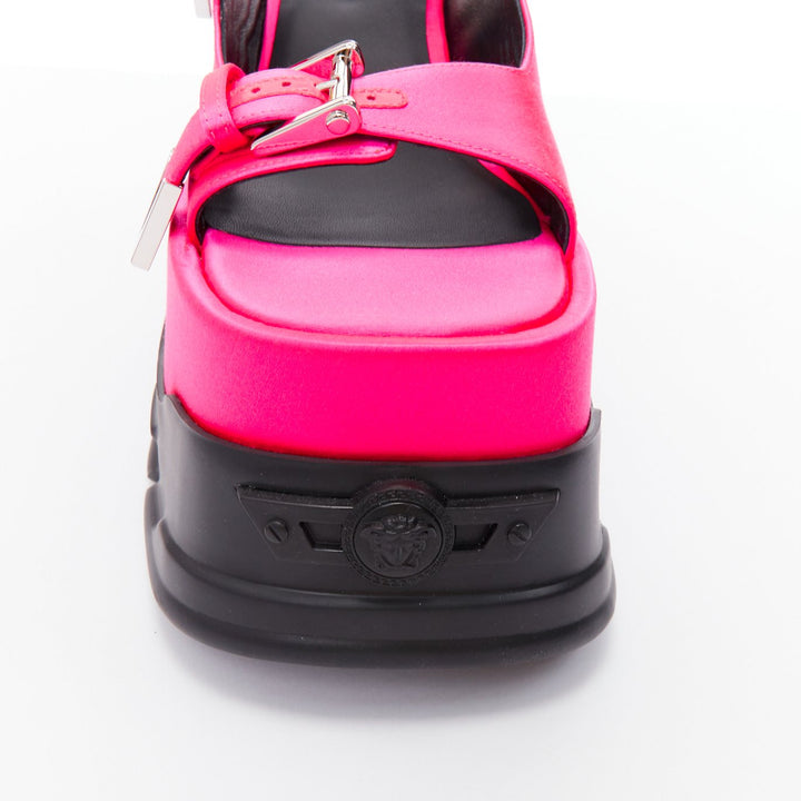 new VERSACE Anthem 120 Tropical Pink fuschia satin platform chunky sandals EU38