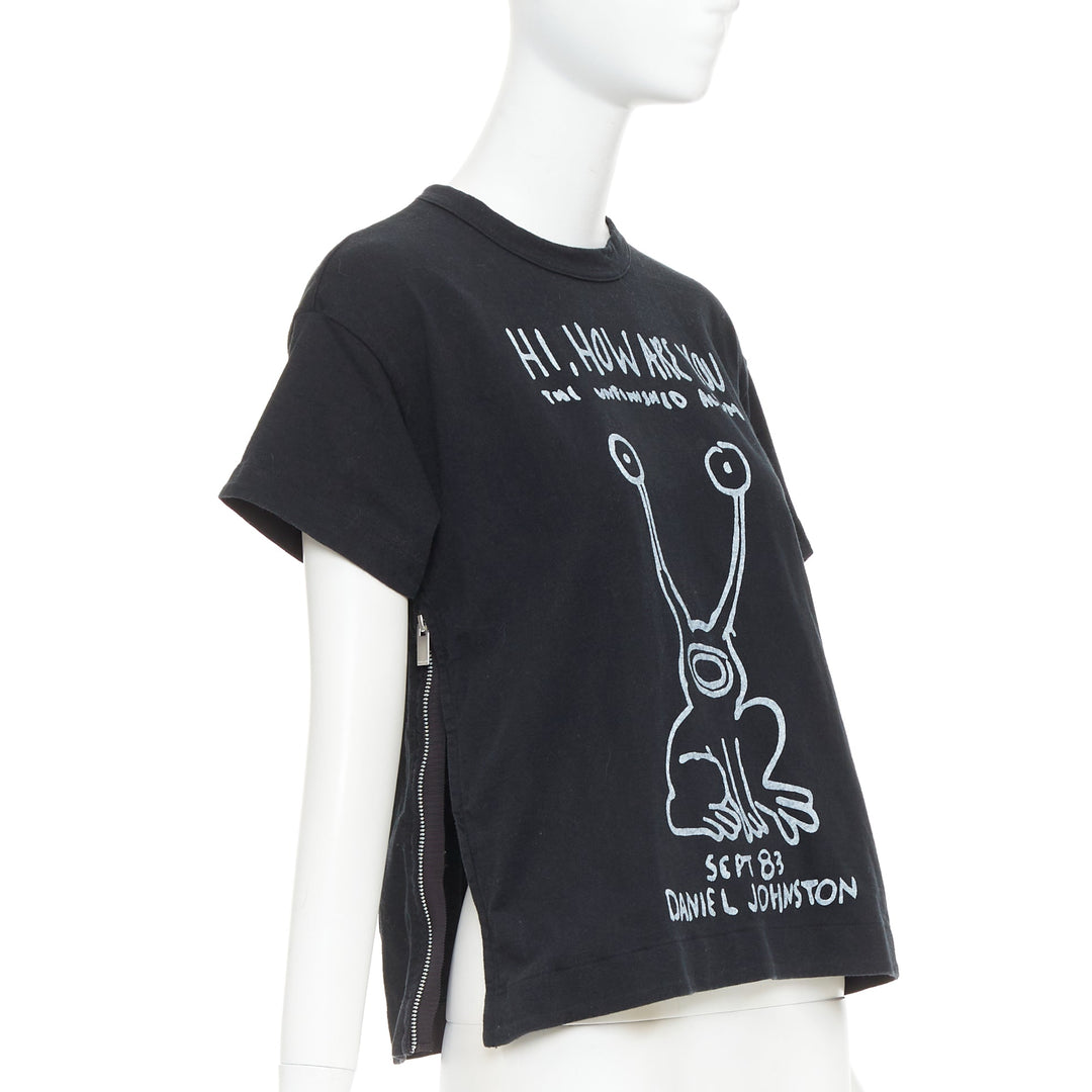 SACAI 2017 Daniel Johnston frog print  black white cotton zip side tshirt JP1 S