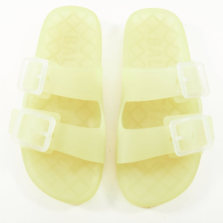 BALENCIAGA 2021 Mallorca transparent yellow rubber dual buckle slide sandal EU38