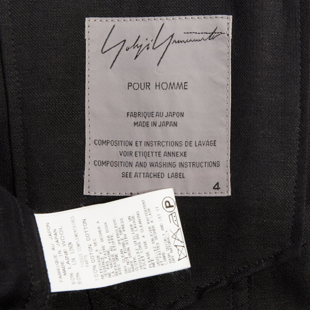 YOHJI YAMAMOTO Pour Homme black wool linen layered cropped trucker jacket JP4 XL