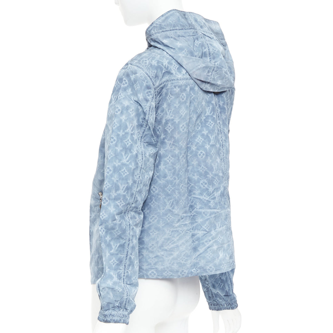 LOUIS VUITTON blue washed monogram print hooded zip anorak jacket FR38 M