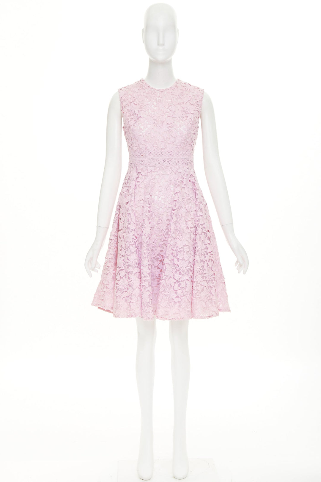 GIAMBATTISTA VALLI pink cotton blend  floral macrame lace flared dress IT42 M