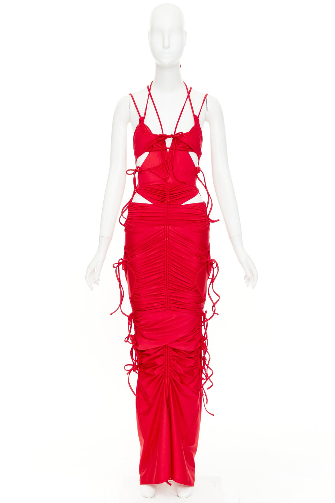 BALENCIAGA Demna 2023 Runway red patched bikini ribbon tie maxi dress FR34