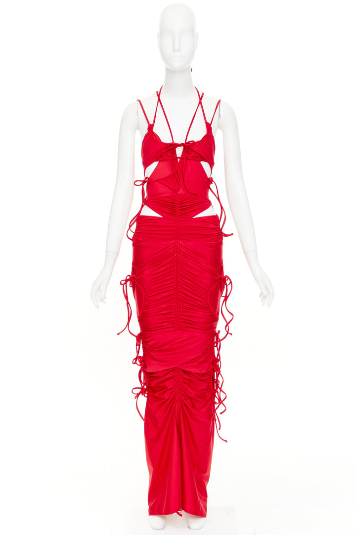 BALENCIAGA Demna 2023 Runway red patched bikini ribbon tie maxi dress FR34