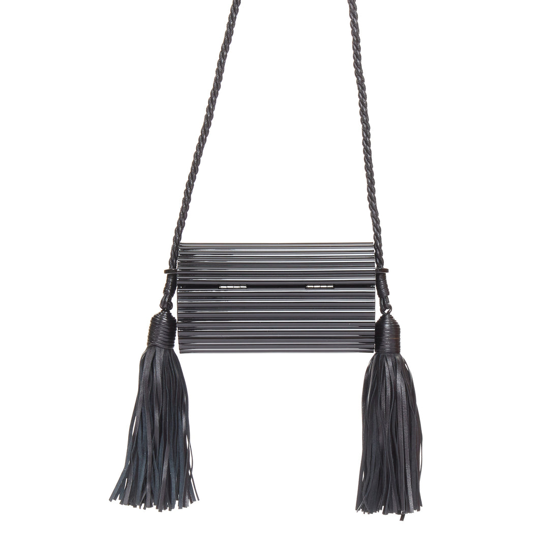 SAINT LAURENT 2016 Opium Box black plexiglass tassel minaudiere box clutch bag