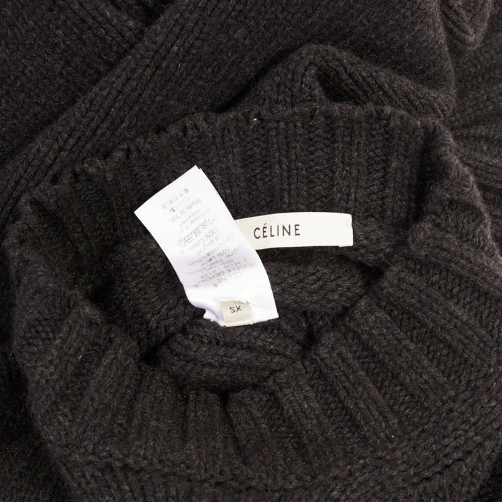 CELINE Phoebe Philo dark grey charcoal yak wool contrast cuff cropped sweater XS