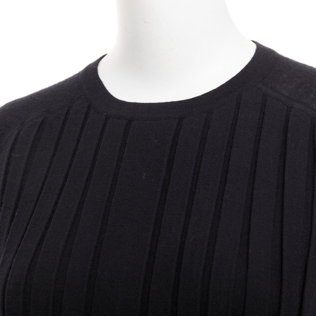 HERMES 100% cashmere black accordion pleated front raglan sweater FR34 XS