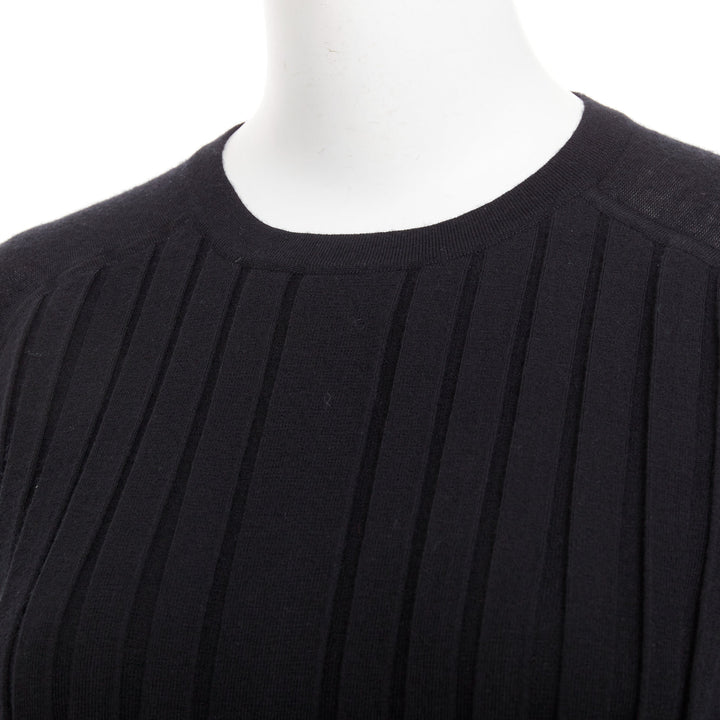 HERMES 100% cashmere black accordion pleated front raglan sweater FR34 XS