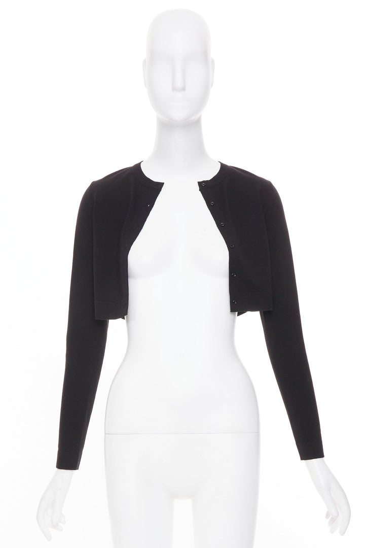 ALAIA fine knit cropped black virgin wool blend button up shrug cardigan FR36 S