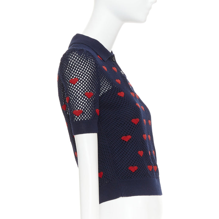 DIOR 520 Seris I Love Paris nav blue red heart knit polo shirt FR36 S