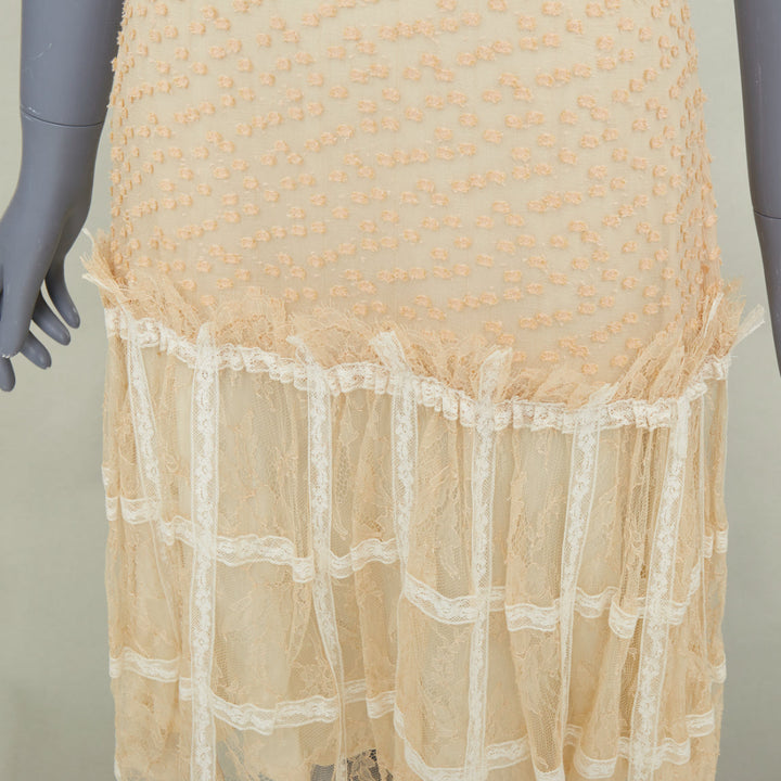 rare RODARTE 2017 halter ruffled panel lace cream beige midi dress US2 XS