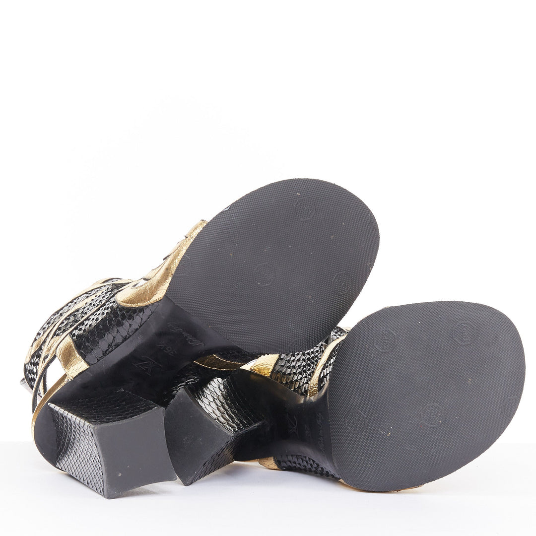 LOUIS VUITTON 2015 Runway Glam Rock python metallic cutout block sandals EU36.5