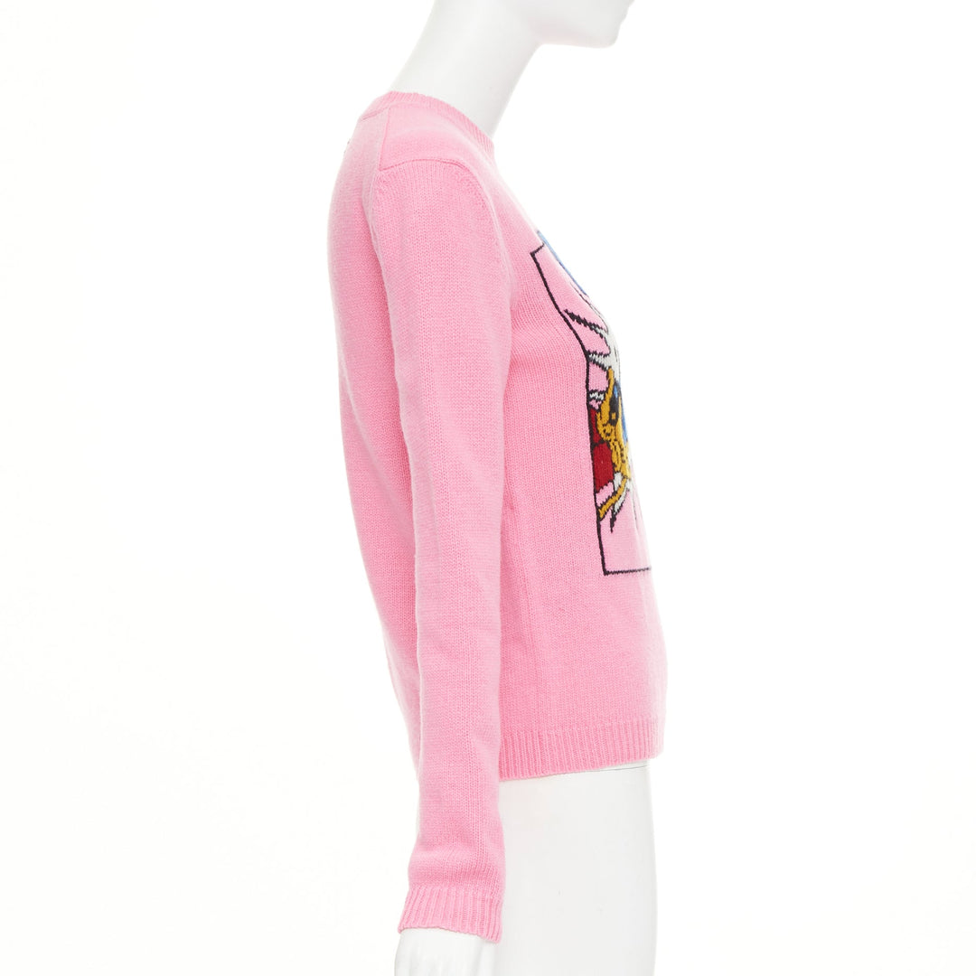 GUCCI DISNEY 2021 pink blue Donald Duck FLASH intarsia logo back sweater 3XS