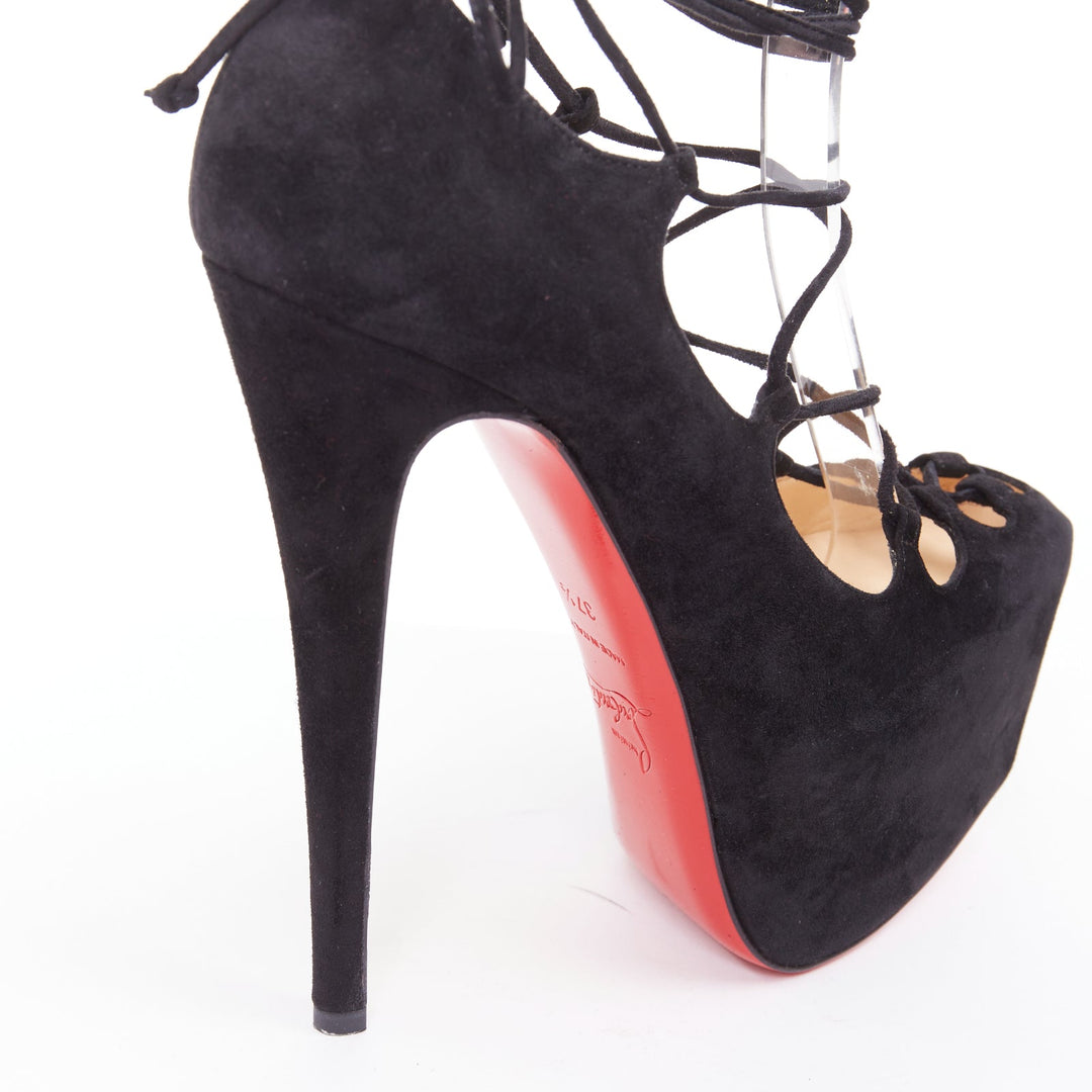 CHRISTIAN LOUBOUTIN Ghildarc 160 suede square toe lace up platform pumps EU37.5