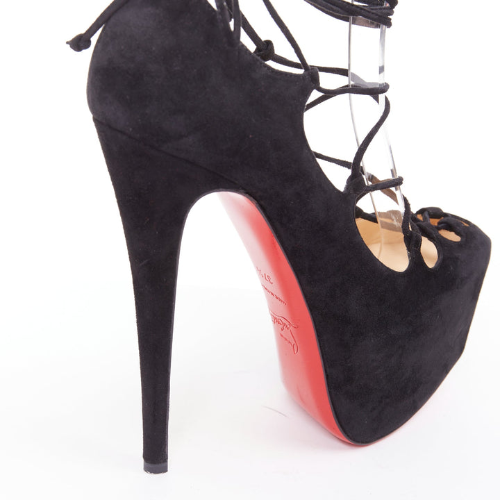 CHRISTIAN LOUBOUTIN Ghildarc 160 suede square toe lace up platform pumps EU37.5