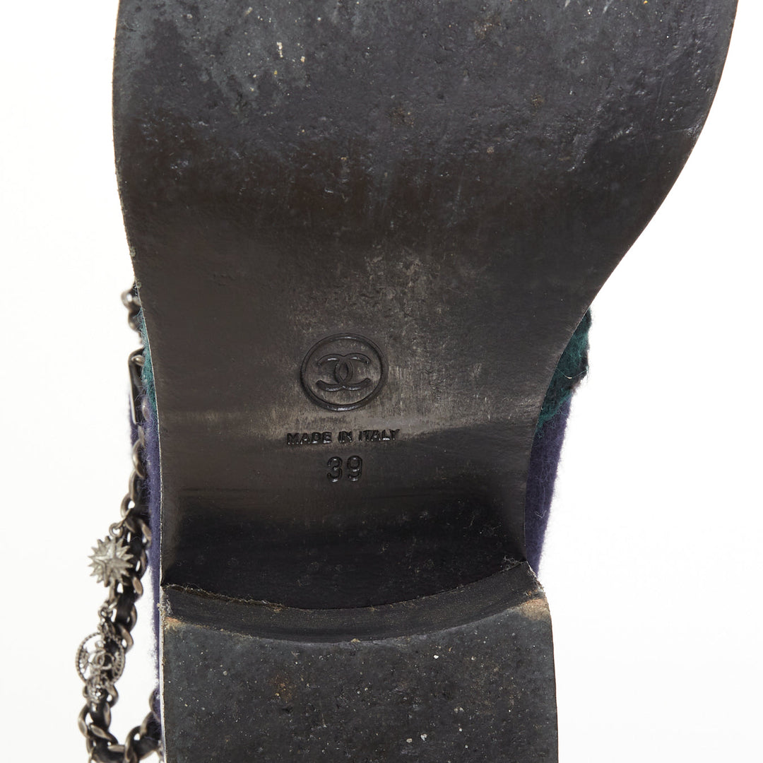 CHANEL 2015 Runway Paris Salzburg blue wool green tweed patent leather boot EU39